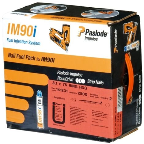 Spit ITW Paslode clous en bande 34°, 2,8 x 63 mm, pour IM90, IM100, 3750 pcs,,1 cartouche de gaz, reliés par papier, Galv-Plus® (142013)