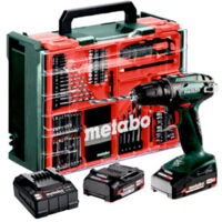 Set di trapani avvitatori a batteria Metabo BS 18, 2x 2,0 Ah e caricabatterie con officina mobile