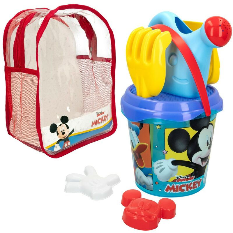 Mickey Set Cubo de playa caccesorios y mochila transporte pack juguetes colorbaby con 18x18x16 cm 10