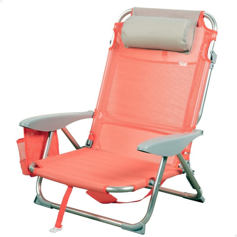 Silla de playa plegable multiposición coral con cojín Aktive