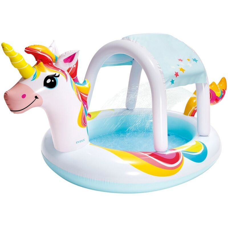 Piscina Unicornio Techo desmontable y rociador agua intex con ducha toldo 254x132x109