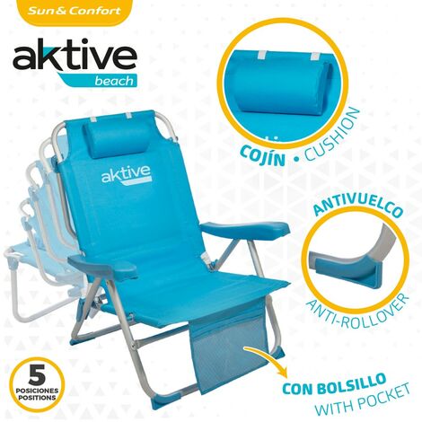 Silla playa plegable alta 5 posiciones Aktive