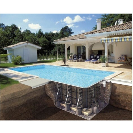 Piscine P-PSC rectangulaire avec filtration Soliflow hauteur 150 cm - Couleur liner: Sable - Taille piscine: 7,50 x 3,50 x 1,50 m