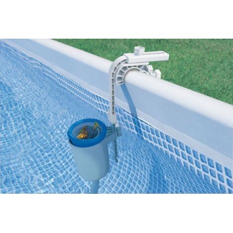 Skimmer de surface flottant pour piscine – Connexion directe à la pompe – Panier amovible pour nettoyage facile – Compatible piscines souples et rigides – Piscineo