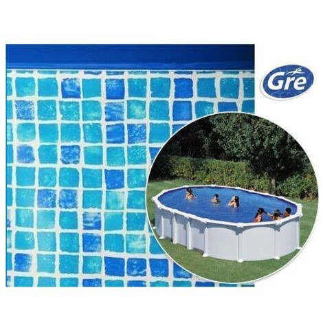 GRE – Liner piscine ovale 500x300x132 cm bleu carrelage – Épaisseur 50/100 – Installation rapide avec système de rail d'accroche
