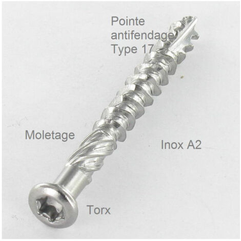 Vis terrasse Tête fraisée TF Cranté TORX T25 5X60 Pointe antifendage cut type 17 Inox A2-30 pièces