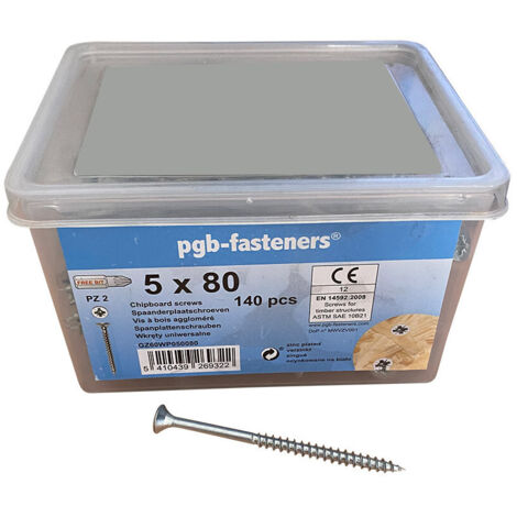 Seau de 140 Vis bois agglo 5X80 Tête fraisée Pozi N°2 Acier zingué-1 pièce