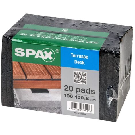 Spax – Lot de 20 tampons de protection pour lambourde – Granulés de caoutchouc – Dimensions 100x100mm – Épaisseur 8mm – Pour terrasses en bois - 100X100X8-1