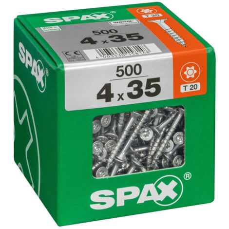 Spax – Lot de 500 vis à bois tête fraisée TF TORX T20 4x35 mm – Acier qualité professionnelle – Filetage partiel pour murs à ossature bois - WIROX-500