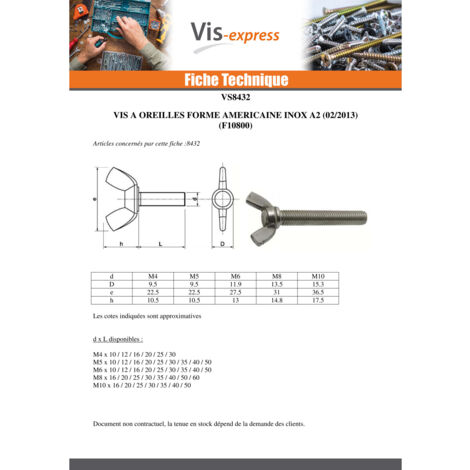 Vis Oreilles M8X60 Forme amEricaine Inox A2-1 piece