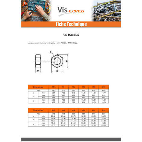 Vis Express – Écrou hexagonal M24 classe 8.8 en acier zingué – Filetage métrique pas standard – 1 pièce pour applications industrielles