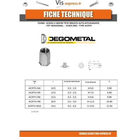 Ecrou à sertir ACRC M5X12.5 Diamètre FUT6.9 Acier zingué