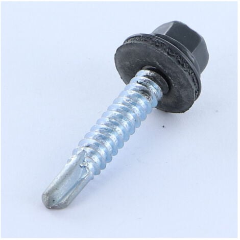 Vis autoperceuse Tête hexagonale TH 6.3X38 Rondelle d"étanchéite avec joint néoprene EPDM Acier zingué RAL7024-10 pièces