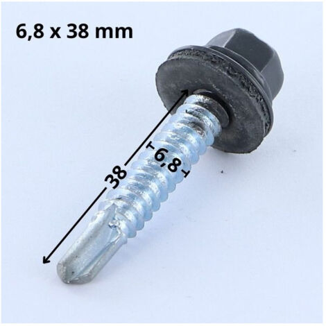 Vis autoperceuse Tête hexagonale TH 6.3X38 Rondelle d"étanchéite avec joint néoprene EPDM Acier zingué RAL7024-10 pièces