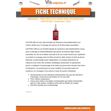 290, 50ML Loctite, Adhésif, Frein filet, Frein filet