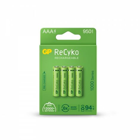 Piles Rechargeables AAA GP Recyko Lot de 6 Piles pour Utilisation Quotidienne dans Tous Vos appareils Batteries AAA LR3 Rechargeables 950 mAh NiMH Pré-Chargées et Haute capacité 