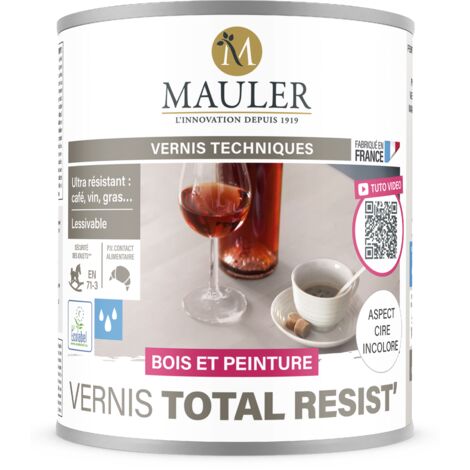 Vernis protection taches alimentaires et domestiques - 0,5L Aspect Cire Incolore - PV Contact Alimentaire - Vernis Total Resist' Mauler
