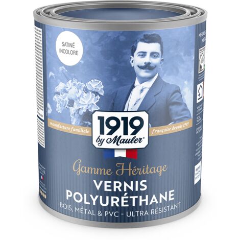 Vernis polyuréthane bois, métaux, carton & PVC - 1L Satiné Incolore - Qualité air A - Gamme Héritage 1919 by Mauler