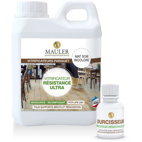 Vitrificateur bi-composant Mauler Résistance Ultra (Satiné ou Mat Soie) : pour protéger parquets, escaliers bois... biosourcé et résistance maximale - 5L Ultra Satiné (1/2)
