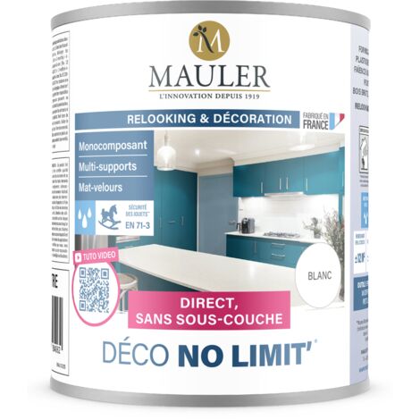 Peinture multisupport sans sous-couche - 0,5L Mat Velours Blanc - Norme NF EN 71-3 - Déco No Limit' Mauler