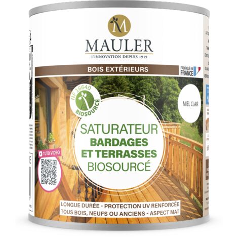 Saturateur bois longue durée - 1L Mat Miel Clair - Protection UV et intempéries - Saturateur bardages et terrasses biosourcé Mauler