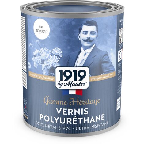 Vernis polyuréthane bois, métaux, carton & PVC - 1L Mat Incolore - Qualité air A - Gamme Héritage 1919 by Mauler