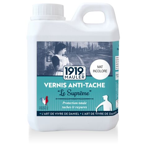 Vernis anti-tache incolore mat 0L125 – Résistant aux tâches et détergents – Pour bois, métal, verre, plastique – Fabriqué en France – 1919 By Mauler