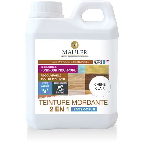 MAULER - Teinture bois parquet & meuble mordante 1L Chêne Clair - 2 en 1 (teinte et fond dur) - sans odeur