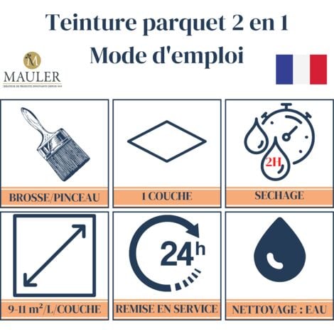 MAULER - Teinture bois parquet & meuble mordante 1L Chêne Clair - 2 en 1 (teinte et fond dur) - sans odeur
