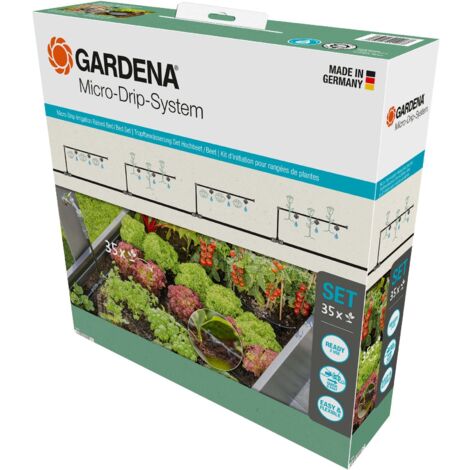 GARDENA Kit d'initiation pour rangées de plantes jusqu'à 35 plantes. Pour les plantes sensibles et semis. Kit prêt à l'emploi. (13455-20)