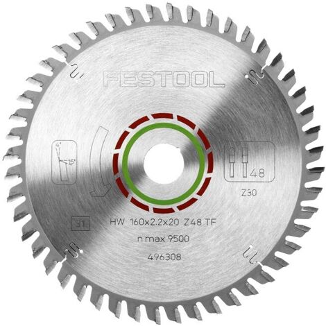 Festool – Lame de scie circulaire 160 mm – 48 dents TF pour bois dur et laminé – Ø alésage 20 mm – Épaisseur 1.6 mm – Largeur de coupe 2.2 mm