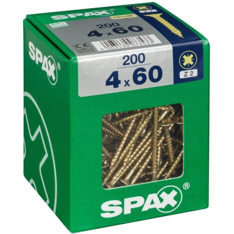 Spax – Vis à bois YELLOX 4 x 60 mm – Acier – Tête fraisée Z2 – Lot de 200 – Vissage sans pré-perçage pour applications intérieures (1/5)