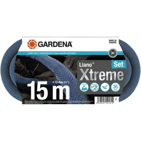 GARDENA Kit tuyau Liano™Xtreme 15m. Kit complet. Tuyau d'arrosage. Léger et très résistant. 13 mm. Pression de rupture 35 bar. Tuyau textile. (18465-20)