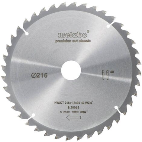 Metabo – Lame de scie circulaire 216 mm – 40 dents dent alternée – Pour bois dur et composite – Découpe précise sans éclat