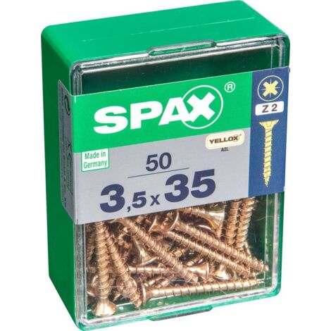 SPAX Vis universelle, 3,5 x 35 mm, 50 unités, Tête centrante, Tête fraisée, Cruciforme Z2, 4CUT, YELLOX - 4081020350352 (1/5)