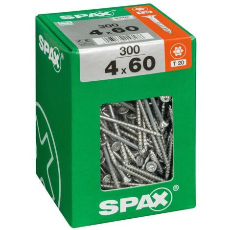 Spax – Vis universelles 4 x 60 mm – Lot de 300 unités – Filetage partiel – Tête fraisée T20 – Traitement WIROX anti-corrosion