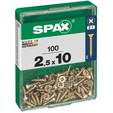 Spax – Boîte de 100 vis à bois tête plate Yellox 2,5x10mm – Acier résistant à la corrosion – Vissage rapide et efficace – Pour assemblages robustes (1/5)