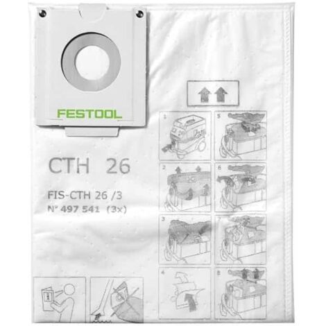 Festool – Sac filtre de sécurité pour aspirateur CTH 26 – 3 pièces – Non-tissé et PE – Classe H – 497541