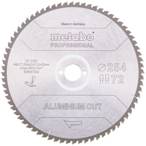 Metabo – Lame de scie circulaire 254 mm 628447000 – Ø alésage 30 mm – Épaisseur 2 mm – 72 dents pour coupes précises aluminium