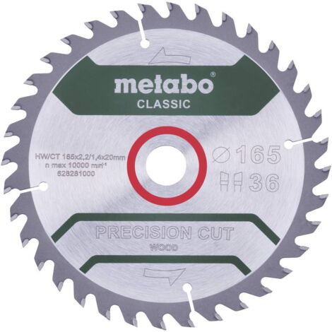 Metabo – Disque à tronçonner 165 mm 20 mm 628027000 – 42 dents HW/CT – Pour coupes nettes dans bois dur et stratifié – 1 pièce (1/2)