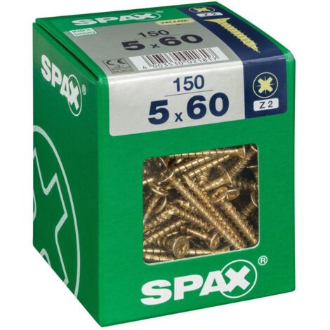 SPAX Lot de 150 vis acier tête fraisée pozidriv SPAX, Diam.5 mm x L.60 mm (1/5)