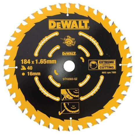 Dewalt – Lame de scie circulaire 184 mm – Denture aiguisée pour bois dur – Rainures anti-vibrations – Double durée de vie (1/4)