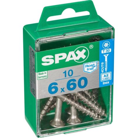SPAX Lot de 10 vis inox tête fraisée torx SPAX, Diam.6 mm x L.60 mm (1/4)