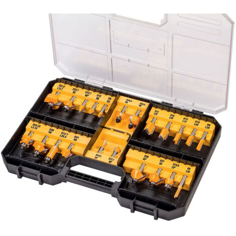 Dewalt – Coffret de 22 fraises pour défonceuse – Tige 8 mm – Pour bois dur et stratifiés – DT90017QZ
