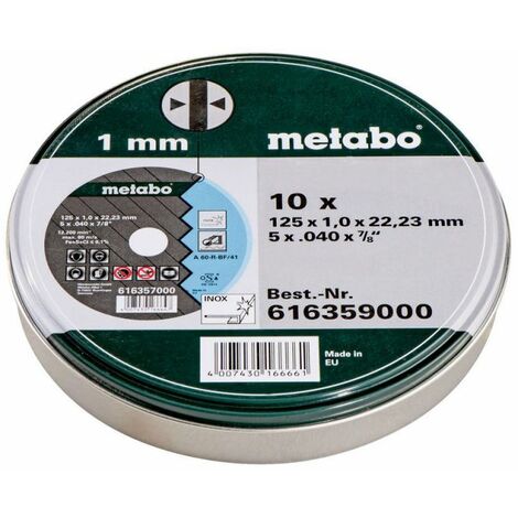 Metabo – Disque à lamelles pour meuleuse – Lot de 10 meules 125 x 1 mm – Pour acier inoxydable – Vitesse max 13 200 tr/min – 616359000 - SP 125 X