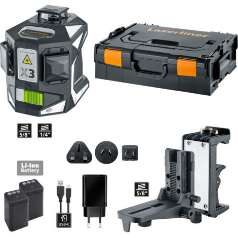 Laserliner X3-Laser Pro laser vert – 3 lignes laser – portée 60m – batterie lithium-ion – trépied en aluminium inclus (1/5)