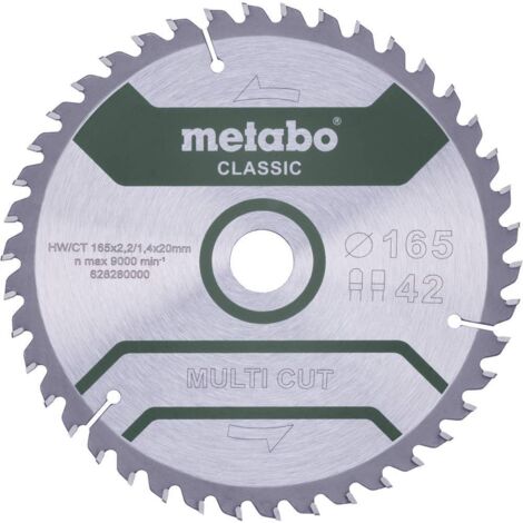 Metabo – Lame de scie circulaire 165 mm – Alésage 20 mm – 42 dents HW/CT – Pour bois dur et aggloméré – Angle 5°