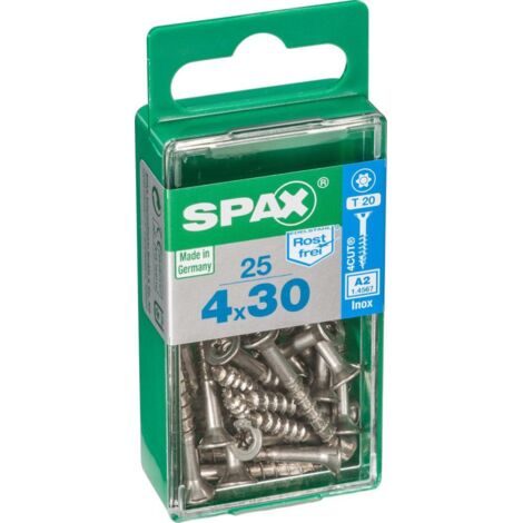 Spax Vis acier inoxydable, 4 x 30 mm, 25 unités, Filetage partiel, Tête fraisée, T-STAR plus T20, 4CUT, Acier inoxydable inoxydable A2 - 4197000400301