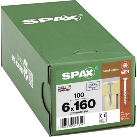 Banyo – Vis à bois 6x160 mm tête disque Wirox – Filetage partiel pour fixation sur structures épaisses – Boîte de 100 unités – Acier zingué