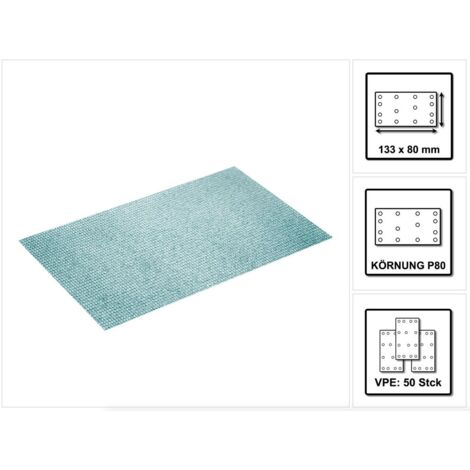 Festool – Lot de 50 feuilles abrasives maillées 80x133mm P80 – Pour ponçage enduits et peintures – Aspiration poussière optimisée (1/5)